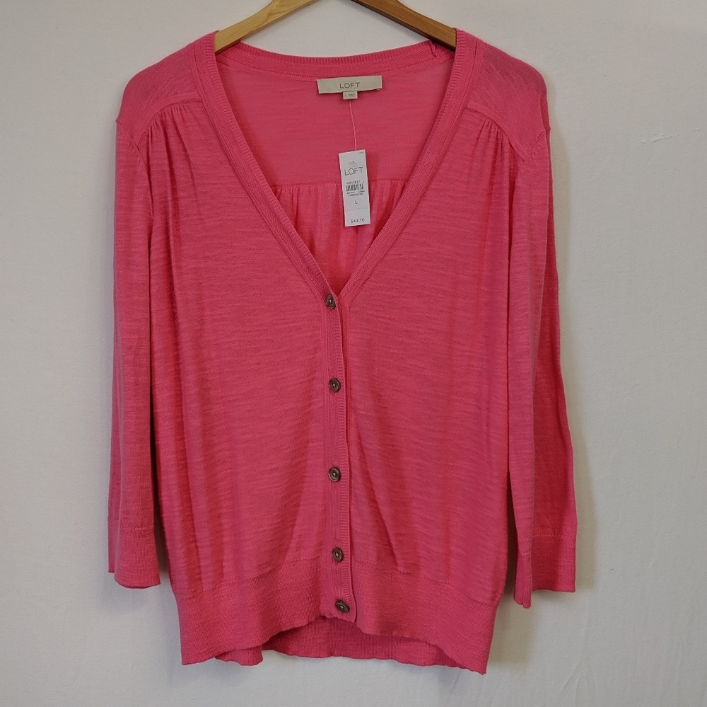 LOFT Salmon Pink Cardigan Button Front Sweater L